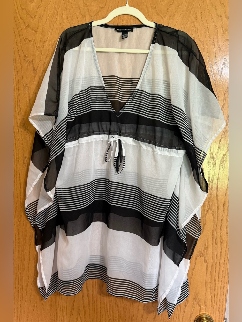 Sheer Black & White Striped Beach Cover Up